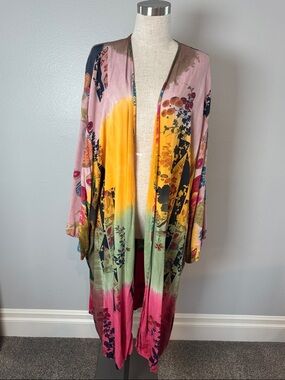 Citron Colorful Asian Inspired Tie Dye Kimono Duster size 3X